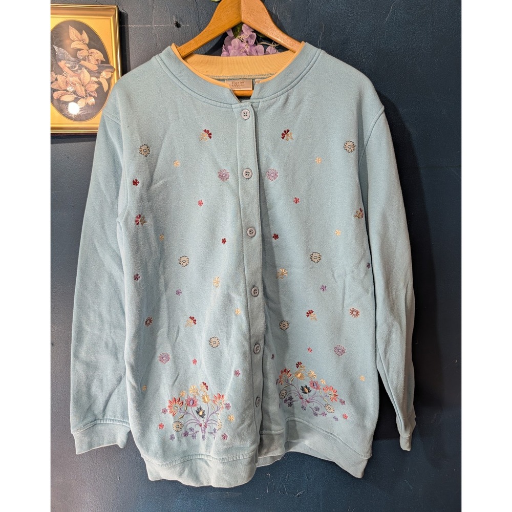 Baxter & Wells Vintage Style Floral Embroidered Button Front Cardigan Large
